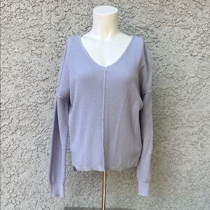 Hippie Rose Lavender Purple Waffle Knit Themal Winter V-Neck Sweater